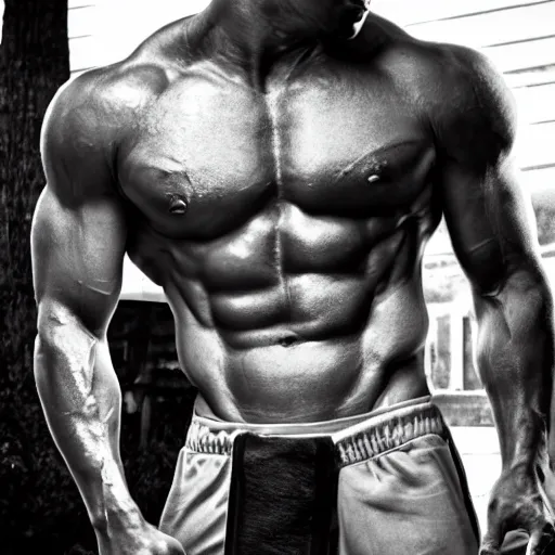 00115 a black and white photo of the greatest gigachad, huge upper body,  musclular, shirtless, oiled - ImgPile