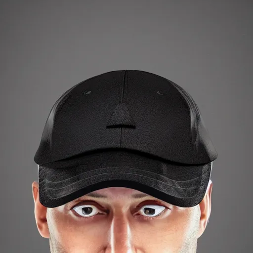 Image similar to a man wearing a yeezy style hat from the year 2 0 4 0, front view, 8 k