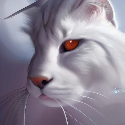 Image similar to beautiful realistic portrait of white anthropomorphic lynx cat by artgerm, furry fantasy art