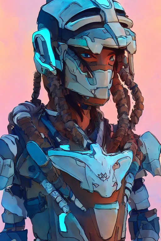 Image similar to combination suit armor aloy horizon forbidden west horizon zero dawn robot ninja mask helmet backpack tribal, art gta 5 comics, official fanart behance hd artstation by jesper ejsing, by rhads, makoto shinkai and lois van baarle, ilya kuvshinov, ossdraws radiating a glowing aura cgi rtx 2 0 2 2