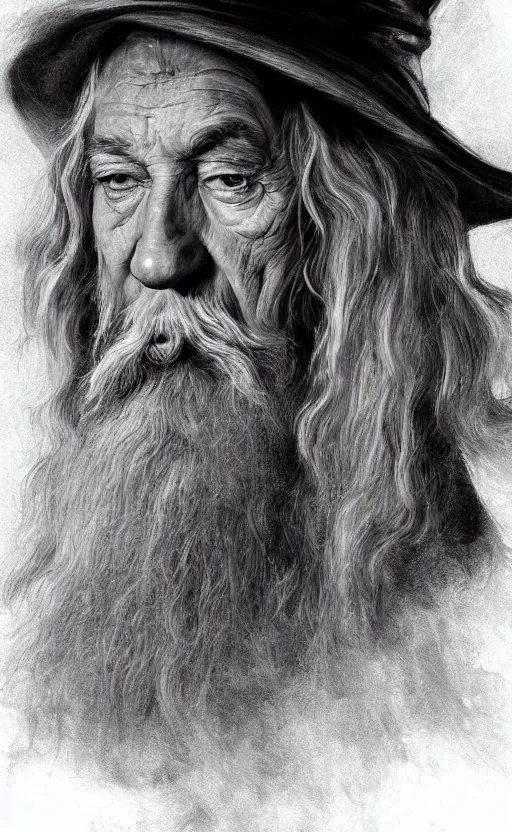 Image similar to a beautiful portrait painting of gandalf, by diego velazquez, beautiful composition and structure, high contrast, high saturation, vivid ember colors, cross hatching featured on artstation, shading study, lighting study, studio lighting, pipe smoke, volumetric fog, artistic, cinematic, backlight, rim light, portrait study