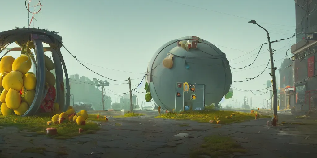 Prompt: a portal to a world of lemons by Simon Stalenhag, trending on artstation, 8k, octane rendered, highly detailed