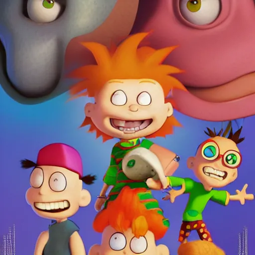 Prompt: the Rugrats by Pixar, movie poster, cinematic lighting, raytracing, highly detailed, highly detailed faces, ultra quality, 3d