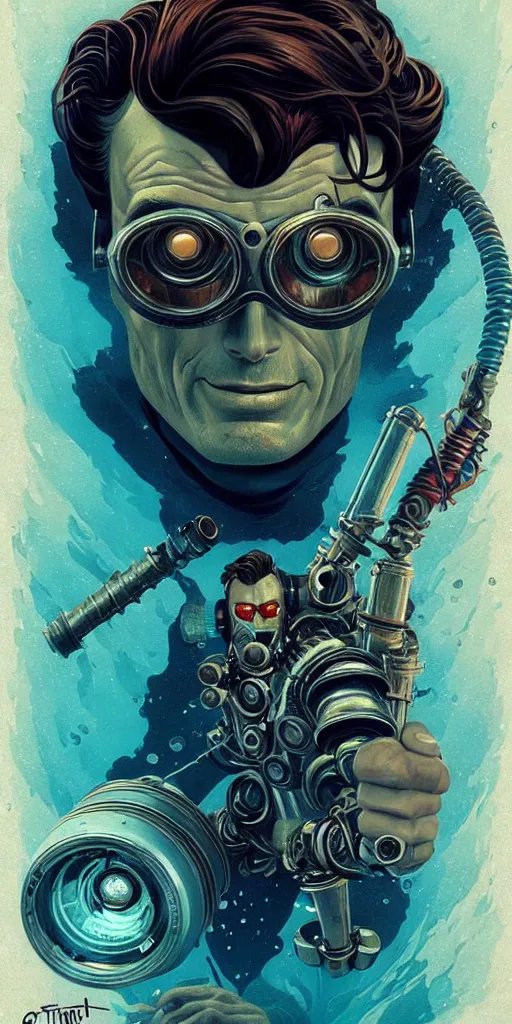 Prompt: lofi underwater bioshock biopunk clint eastwood portrait, Pixar style, by Tristan Eaton Stanley Artgerm and Tom Bagshaw.