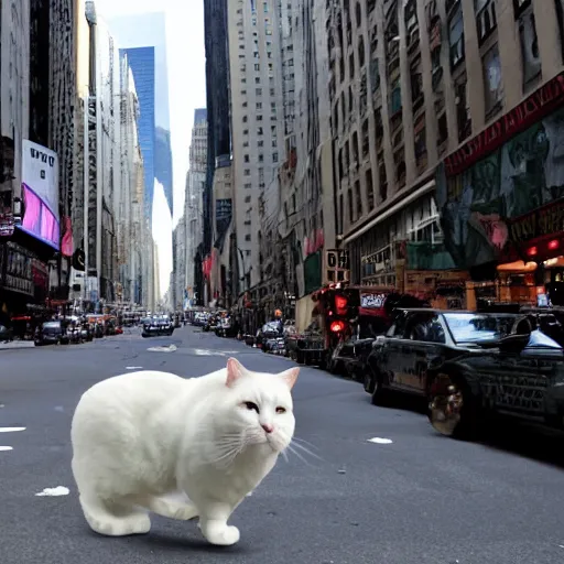 Prompt: giant white cat destroys new york city