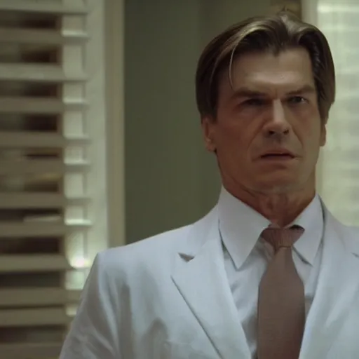 Image similar to Viktor Yushchenko as The American Psycho, cinematic still