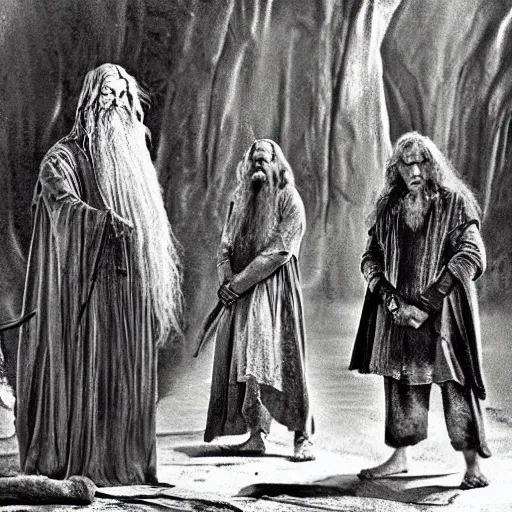 Image similar to shamanic ritual run by gandalf, a scene from lord of the rings,