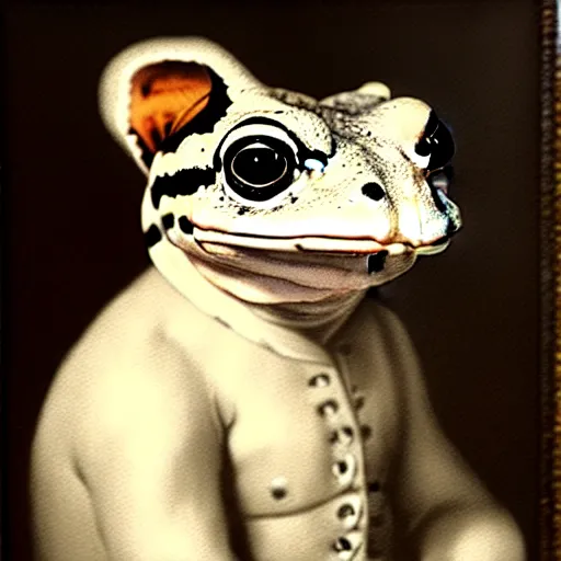 Image similar to a head and shoulders portrait painting of an anthropomorphic! amazon milk frog wearing a colonial outfit without a hat looking off camera, a character portrait, american romanticism, oil on canvas, soft focus