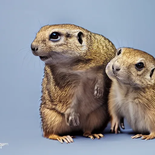 Image similar to a chimera of Prairie dog and Pygmy marmoset, studio photography