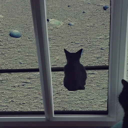 Prompt: photo of a cat watching martian landscape inside a futuristic window