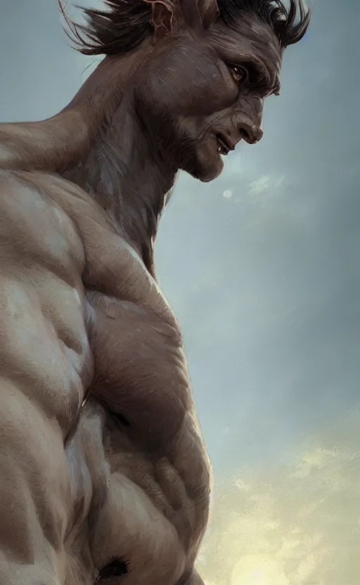 Image similar to Portrait of a centaur, male, detailed face, fantasy, highly detailed, cinematic lighting, digital art painting by greg rutkowski