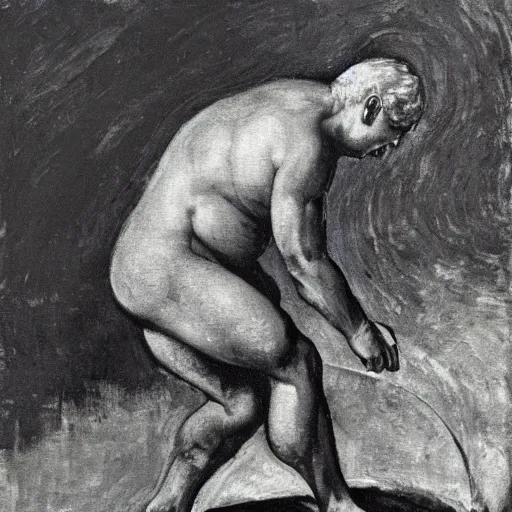 Image similar to a painting of benjamin netanyahu as sisyphus, by franz stuck