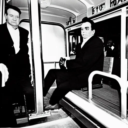 Prompt: Johnny Cash riding the trolly
