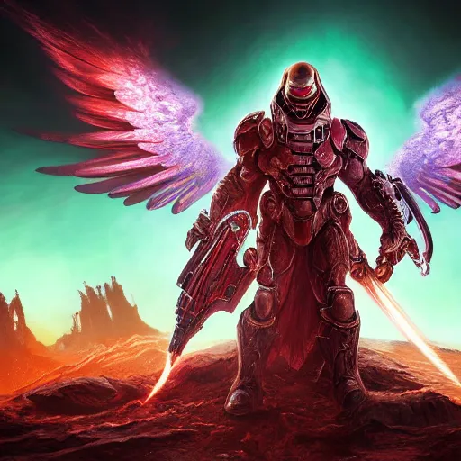 Image similar to archangel from doom eternal, 4k digital art, Doom, hyper realistic, HD