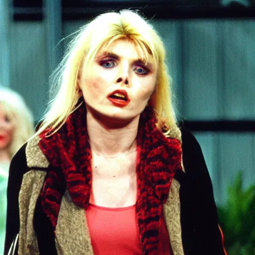 Image similar to high quality still of young Debbie Harry guest starring on the late 1990s TV show That 70s Show