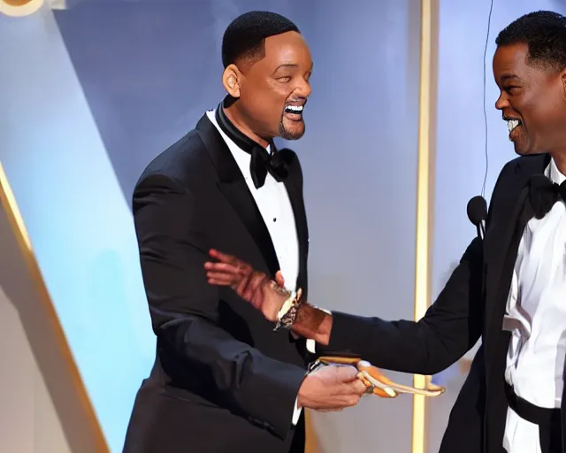 Prompt: will smith throwing axe at chris rock at oscars 4k