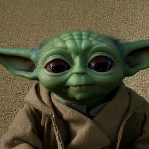 Image similar to a film still of baby yoda's son at his funeral wearing a suit in star wars realistic, detailed