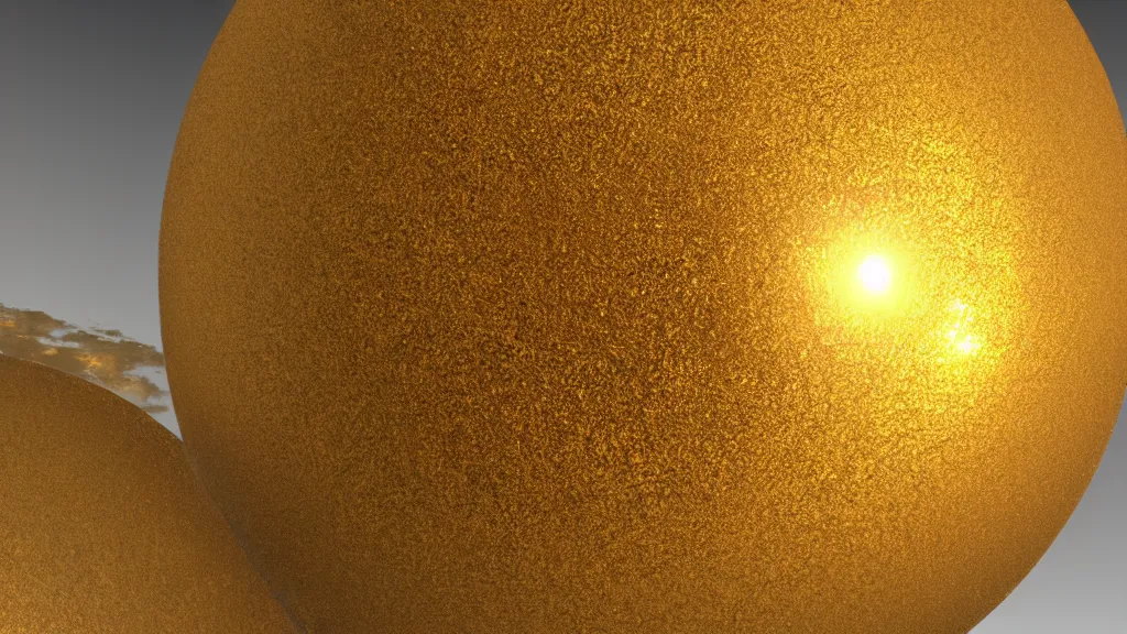 Prompt: a realistic image of a sphere of molten gold. the sphere is rising upwards from a mechanical basin filled with molten gold. photorealism ultradetailed concept art