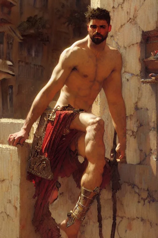 Prompt: male, gladiator, painting by gaston bussiere, craig mullins, greg rutkowski, alphonse mucha