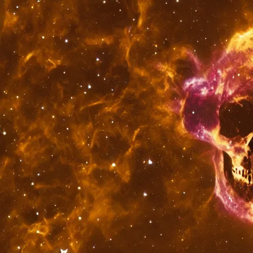 Image similar to photograph of a skull nebulae taken by the James webb telescope