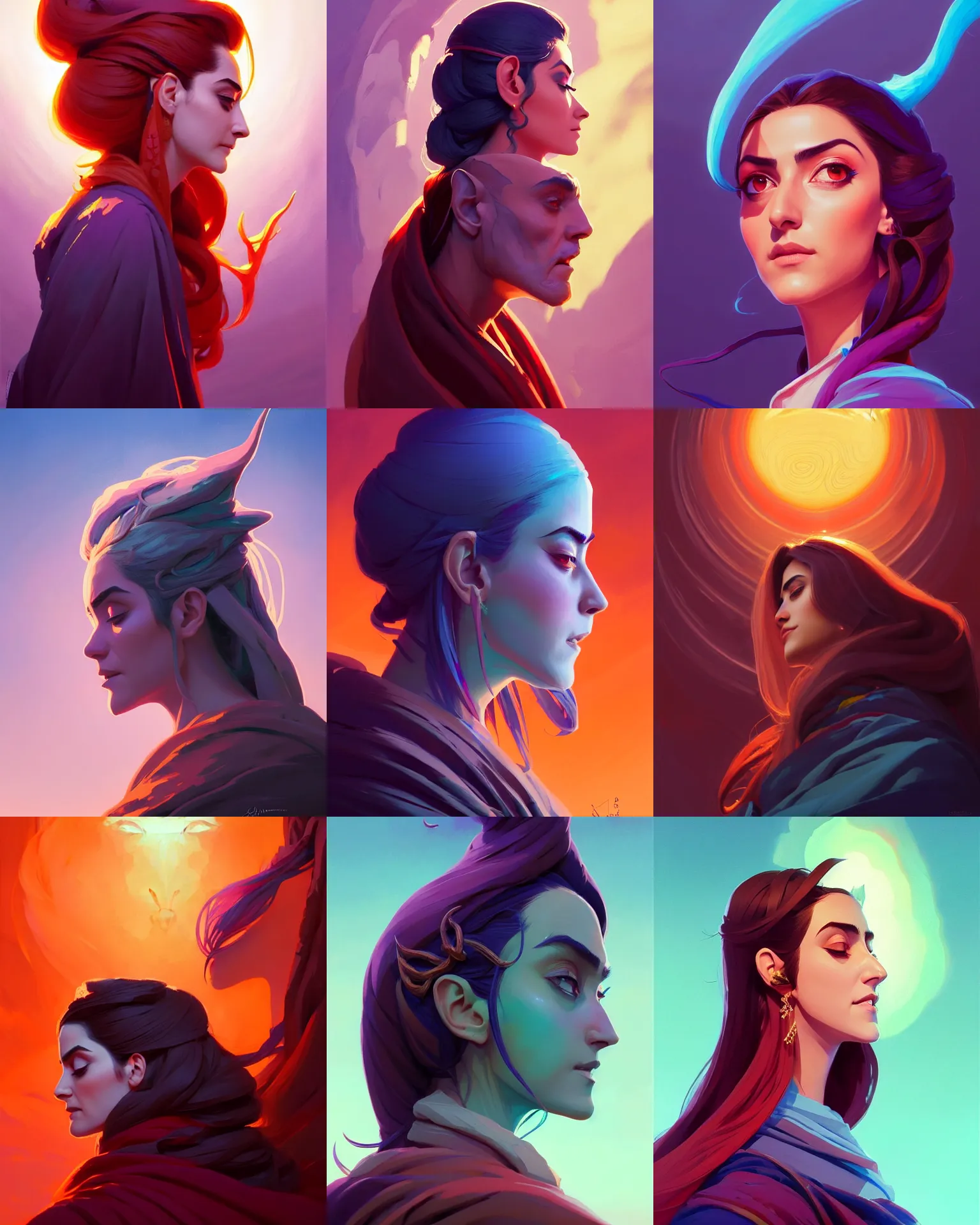 Prompt: side profile centered painted portrait, Maya Ali as a sorcerer, Elden Ring, patterned robes, matte painting concept art, beautifully backlit, official fanart behance hd artstation by Jesper Ejsing, by RHADS and Makoto Shinkai and Lois van baarle and ilya kuvshinov and rossdraws