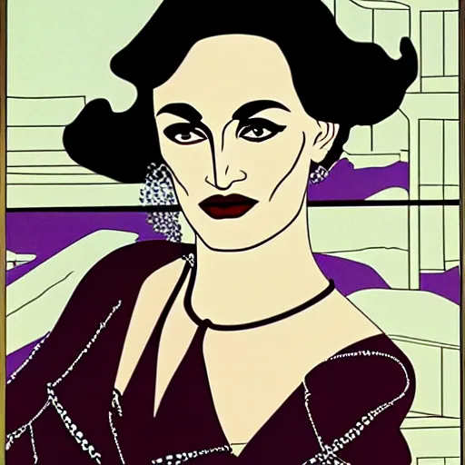 Prompt: portrait of jessica lange by erte and patrick nagel