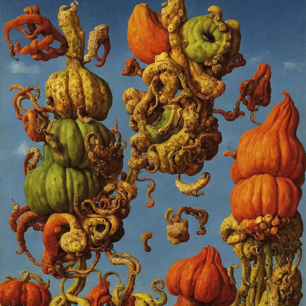 Prompt: a single! colorful! ( tentacle ) gourd fungus bird tower clear empty sky, a high contrast!! ultradetailed photorealistic painting by jan van eyck, audubon, rene magritte, agnes pelton, max ernst, walton ford, andreas achenbach, ernst haeckel, hard lighting, masterpiece