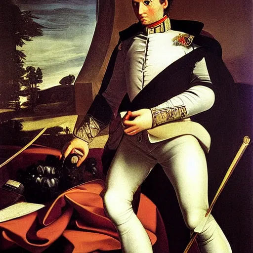 Image similar to Beautiful painting very detailled of Napoléon Bonaparte by Michelangelo Merisi da Caravaggio