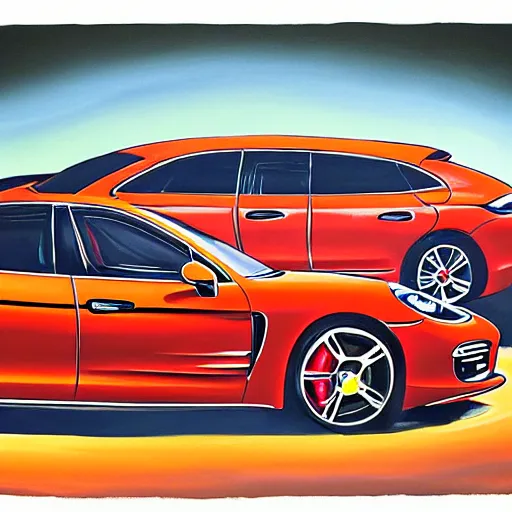 Prompt: painting of indian baby in porsche panamera