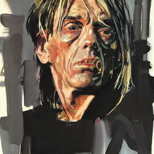 Prompt: Portrait of Iggy Pop by Kent Williams and Phil Hale