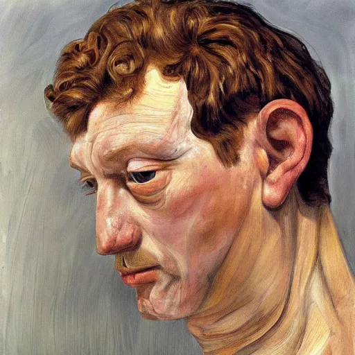 Image similar to high quality high detail painting by lucian freud, hd, ginger looking away