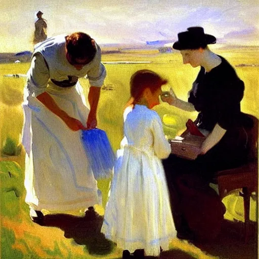Image similar to vaccination, painting by john singer sargent, oil on canvas