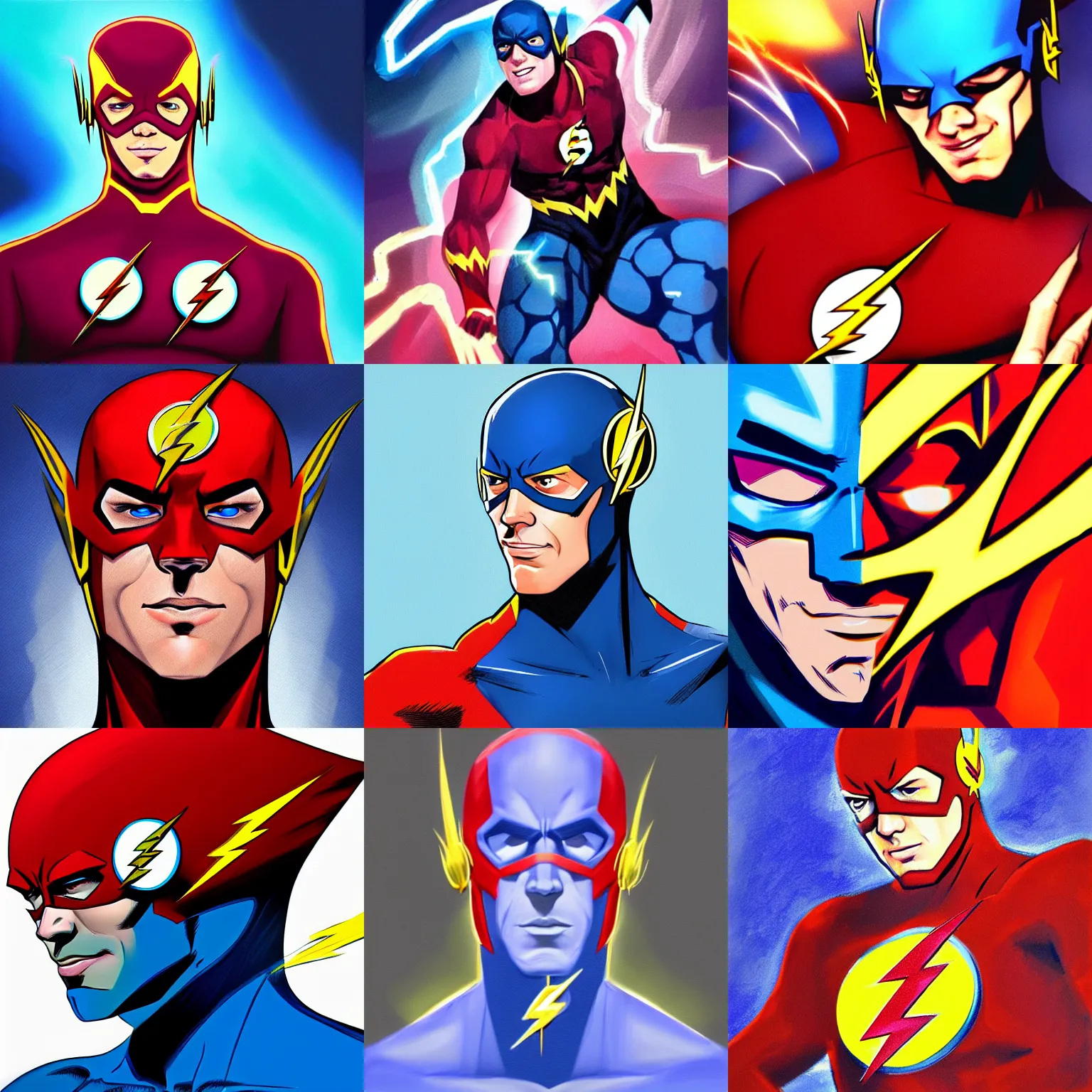 Prompt: character concept portrait, the flash in blue, digital painting, concept art, smooth, sharp focus, illustration, art by jack kirby