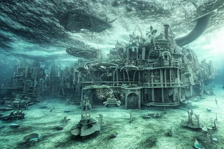 Prompt: underwater city, photograph,