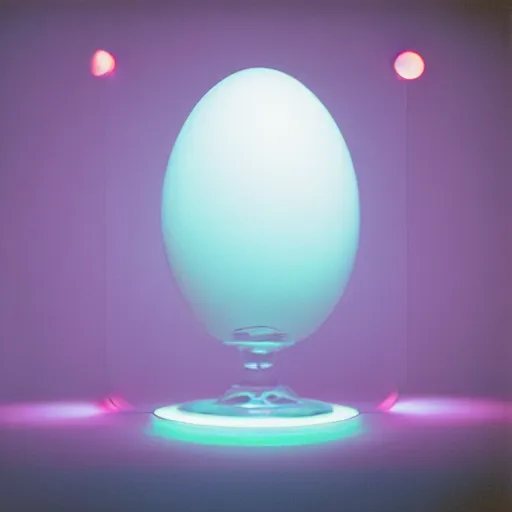 Prompt: high resolution medium format annie liebowitz portrait of a plasma energy tron candy glass egg, made up of glowing electric polygons. cinestill