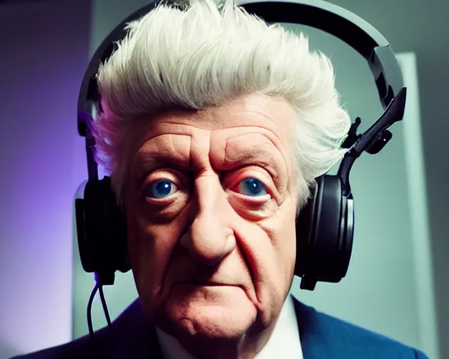 Prompt: Jon Pertwee as a Twitch streamer, wearing a gaming headset, webcam screenshot