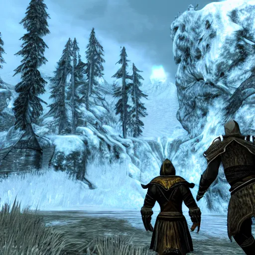 Prompt: Skyrim as a PS2 game, screenshot