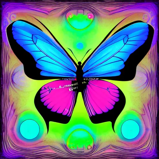 Prompt: chakra butterfly, vibrant, spectral color, matte black background, horizontal symmetry