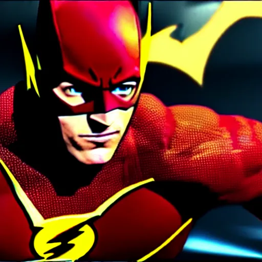 Image similar to ultra detailed fight between batman and the flash, unreal engine, extremely detailed, epic, dark, highly realistic, spiritual masterpiece, beautiful