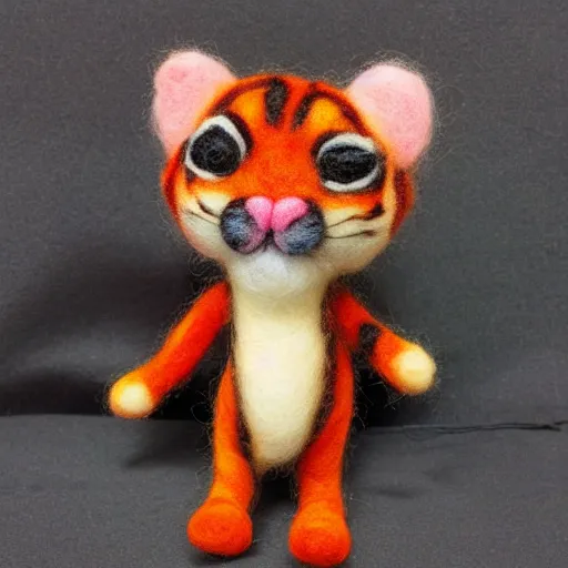Prompt: Popsicle Tiger, needle felted Art Toy, realistic, high details, 8k
