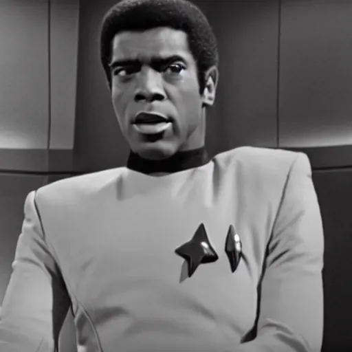 Image similar to a film still of keenan thompson in star trek 1 9 6 6 realistic, detailed, wearing suit