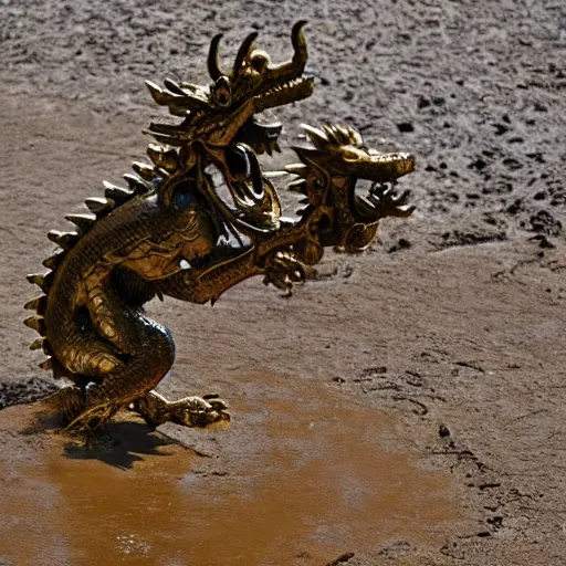 Image similar to golden chinese dragon play in mud