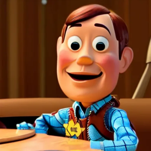 Prompt: Woody from Toy Story in Better Call Saul having dinner with Kim Wexler