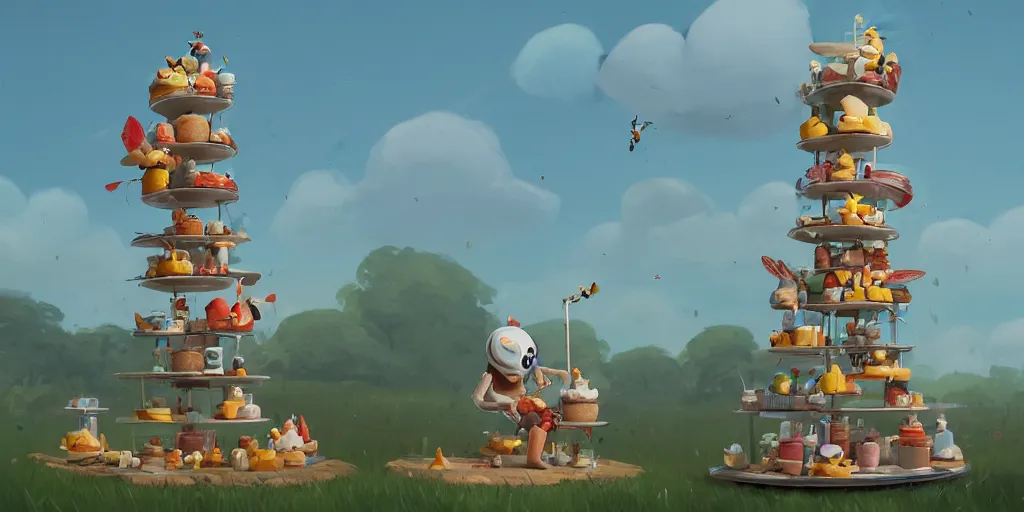 Prompt: cute cartoon bee person baking a cake tower by Goro Fujita and Simon Stalenhag , 8k, trending on artstation, hyper detailed, cinematic