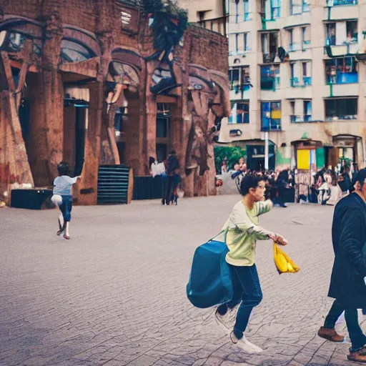 Image similar to men and women frolicking in the solarpunk utopia of the future street photography 2 3 mm