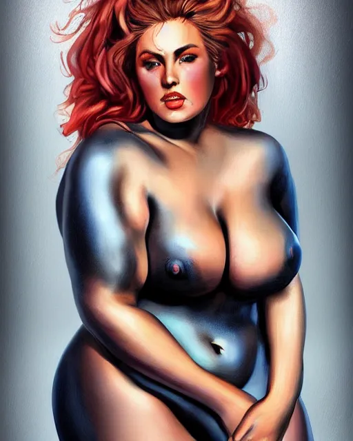 Prompt: bust portrait of a > > > gorgeous < < < woman, bbw, muscular. provocatively dressed. pop art, black oil bath. in the style of charlie bowater, ayama kojima.