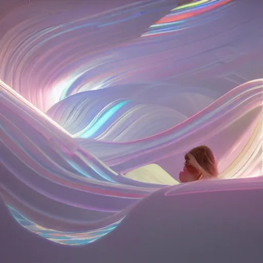 Prompt: color light waves, color spectrum refraction in white space with white smoke, light through glass, cinematic lighting, highly detailed, trending art station, concept art, Unreal Engine 5, Photorealism, 8k resolution, cinema 4d, 3D, beautiful, art by artgerm and greg rutkowski and alphonse mucha and loish and WLOP