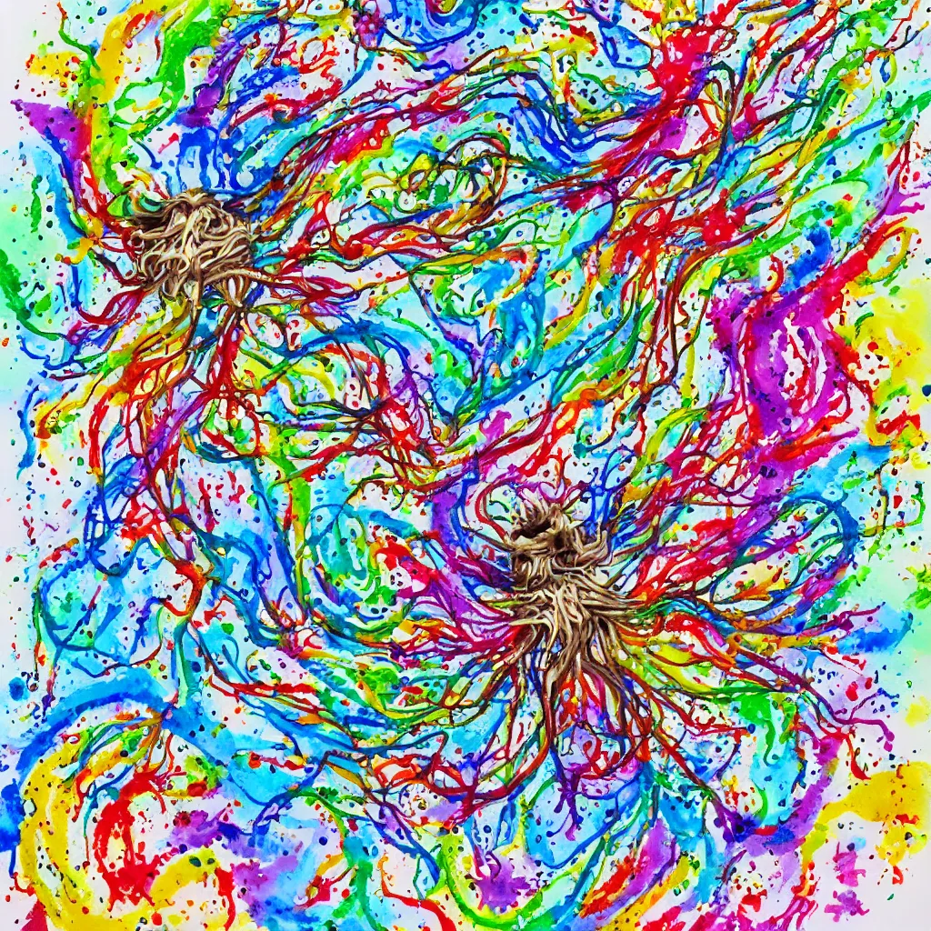 Image similar to Splatter watercolor flying spaghetti monster