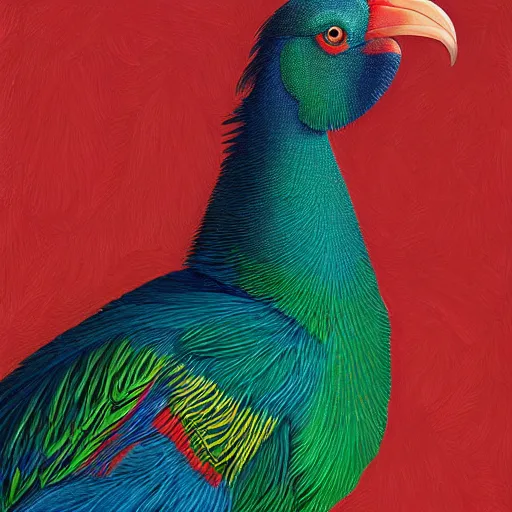 Prompt: close - up takahe, painting in the museum, highly detailed, sharp focus, digital painting, artwork by john james audubon, by victor adame minguez by yuumei by tom lovell by sandro botticelli