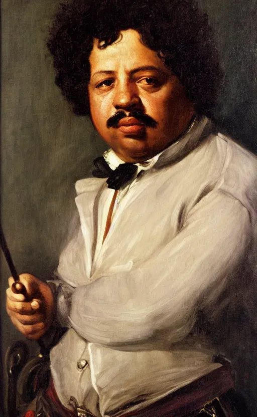 Image similar to Portrait of Alexandre Dumas, oil on canvas, highly detailed, by Delacroix, 8k